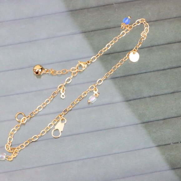 "Rose Gold Anklet with Pearl Drops & Blue Bead, XPAL1167 - Picture 1 of 12